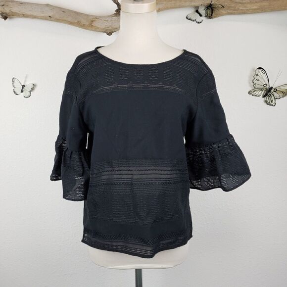 Ann Taylor semi sheer ruffle sleeve top - Picture 1 of 7